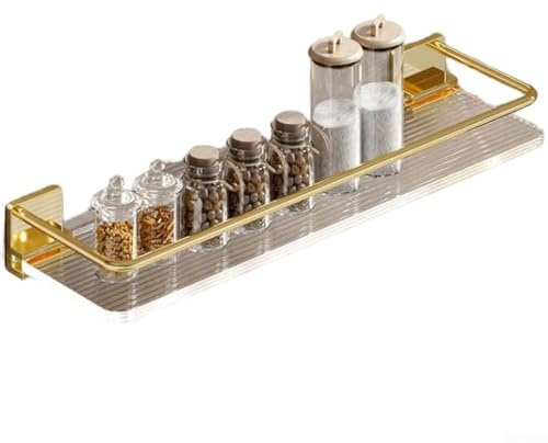 MeevrgR Wandmontiertes Badezimmer-Regal mit doppeltem Saugnapf, kompatibel mit Fliesen, Glas, Marmor und Metall, zur Aufbewahrung von Bad- und Küchenartikeln (Gold)