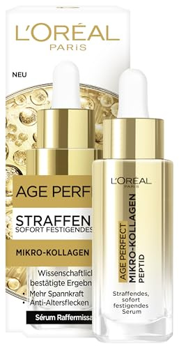 L’Oréal Paris Anti-Aging Kollagen-Serum, sofort straffendes Gesichtsserum mit Mikro-Kollagen Peptiden, für gefestigte Haut und gegen Altersflecken, Age Perfect Kollagen Experte, 30ml