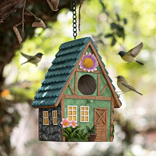 Jonuin Bird Houses for Garden, Hanging Resin Bird House, Bird Nesting Box with Entrance & Ventilation Hole, Weatherproof Bird House for Robin Hummingbird Bluebird Swallow Finch Wren