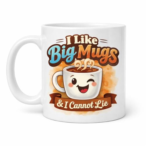 Brew Crew Gifts I Like Big Mugs & I Cannot Lie Coffee Mug, White Ceramic, 11oz, Dishwasher and Microwave Safe, Humorous Design