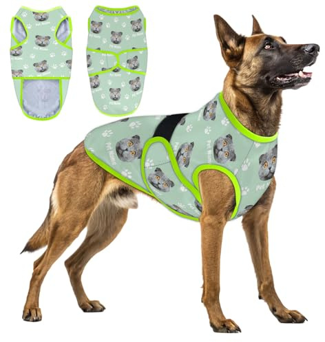 Personalisierte Hundeweste, individuelles Foto und Name, verstellbar, weicher Hundemantel/Pullover für alle Rassen (XXXXL), leichte Haustierkleidung, kompatibel mit Geschirre, Grün