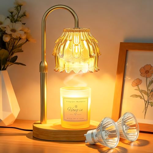 Kerzenwärmer Lampe mit Timer, Candle Warmer lamp mit Dimmer, Elektrisch Wärmelampe Höhenverstellbar, Kerzen Schmelzen Licht Hauswärme Geschenke für Frauen Schlafzimmer Urlaubsdekor (Bernstein)