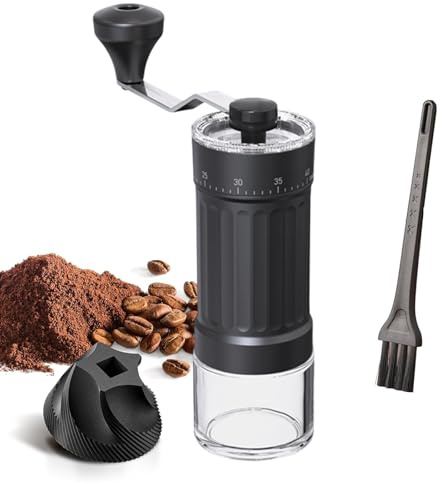 VELAJA Molinillo de Café Manual con 40 Ajustes Externos y Muela Cónica de Cerámica, Molinillo de Café Manual Portátil con Molienda Ajustable y Recipiente de Vidrio, para Espresso, Oficina