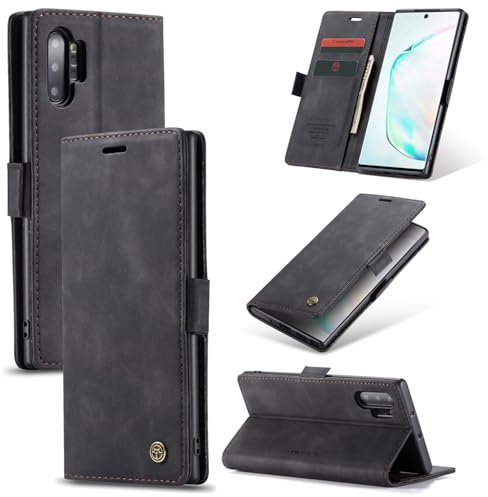 Cracedily for Samsung Galaxy Note 10 Plus Case, Wallet Case Flip Leather with Card Holder Magnetic Closure Shockproof Kickstand Protective Phone Cases Cover for Galaxy Note 10 Plus, Black