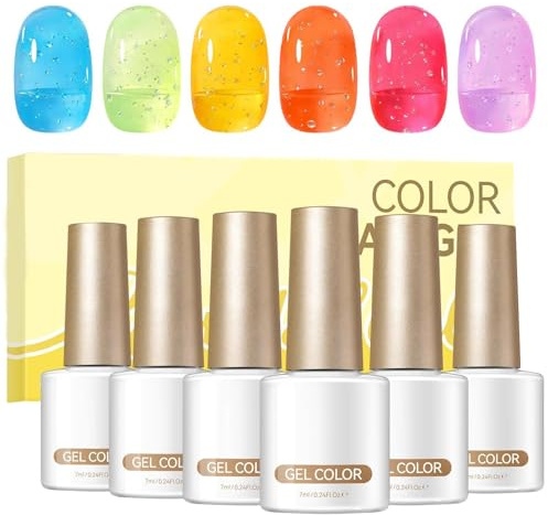 Bubble Nagellack mit Gel-Effekt, 6 Stück, semi-permanenter Nagellack, lang | Gel-Set für Zuhause, Wohnzimmer, Hochzeit, Treffen, Strand, Verabredungen, Anfänger, Berufe