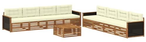 vidaXL Outdoor-Sofagarnitur mit Kissen 9 pcs Natur und Creme Polyester, Garten Lounge Set, modernes Akazienholz Sofa, wetterfeste Möbel, Bequeme Terrassen Sitzgelegenheit