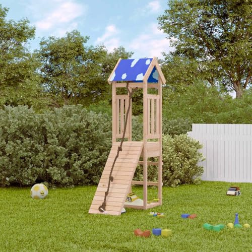 Spielturm aus massivem Kiefernholz mit Kletterrampe, Sandkasten und Dach, 90 cm Plattformhöhe, Outdoor Spielgerät für Kinder im Garten, stabil und langlebig für Kleinkinder und Kinder