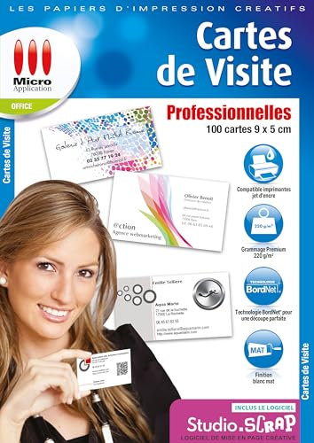 Carte de Visite Personnalisée - Carte de visite blanche - Carte de visite à imprimer - Carte de visite Personnalisable - 100 Cartes Visites Professionnelles Vierges 9x5 cm- Papier Cartonné 220g/m²