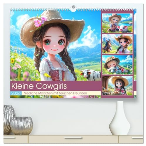 Kleine Cowgirls. Niedliche Mädchen mit tierischen Freunden (hochwertiger Premium Wandkalender 2026 DIN A2 quer), Kunstdruck in Hochglanz: Mit ... in der Natur unterwegs (CALVENDO Kunst)