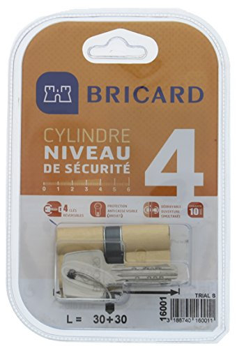 Bricard 16001 Cylindre Trial S 30 + 30 Laiton Jaune double entrée/niveau de sécurité 4