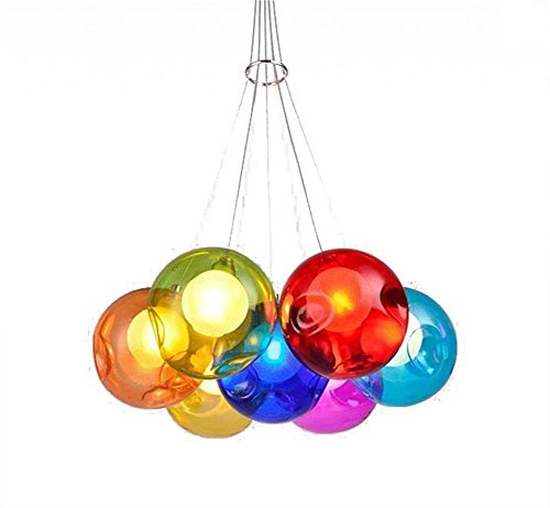 Kronleuchter Pendel Leuchter Hängeleuchte Pendelleuchte Farbige Bubble Ball Lampe Glas Esszimmerlampe Für Mehrflammige Leuchten Buntglas Höhenverstellbare 100CM (Color : 7 Head)