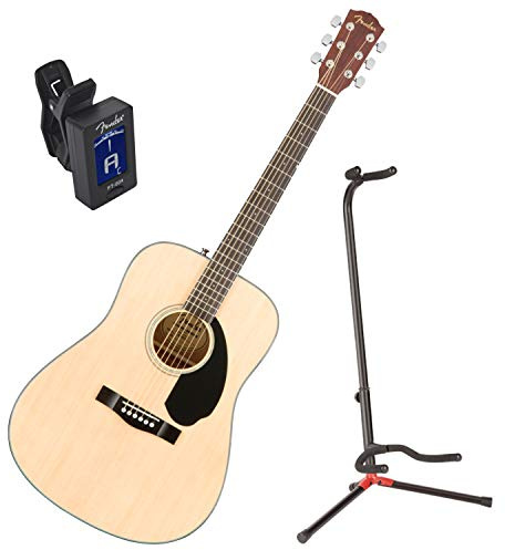 Fender 0961701021 cd-60s parte superior sólida Natural Guitarra Acústica W/Stand y sintonizador