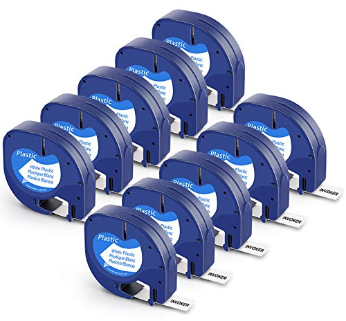 10 x Kompatibel mit Dymo LetraTag XR Schriftband 91221 White Plastic 12mm x 4m Bänder für Dymo Letratag LT-100H LT-100T XR 200B, Kompatibel mit Dymo Etikettenband Schwarz auf Weiß S0721660
