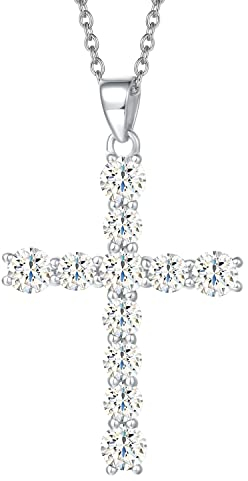 Damen Halskette mit Kreuz Christian Anhänger aus 925 Sterling Silber mit Zirconia - Verstellbar Kettenlänge: 40 + 5 cm
