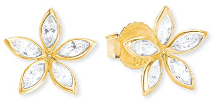 Amor Ohrstecker Damen Ohrschmuck, mit Zirkonia synth, 1 cm, Gold, Blume, Kommt in Schmuck Geschenk Box, 2013557