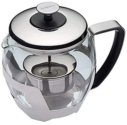 KitchenCraft Le'Xpress KCLXTEAPOTINF 5-Cup Glass Teapot with Raisable Stainless Steel Infuser, 1 Litre (1.75 Pints) - Transparent