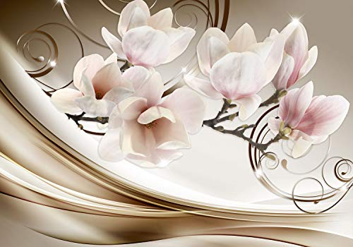 decomonkey Fototapete Blumen Abstrakt 350x256 cm XL Tapete Wandbild Wandbild Bild Fototapeten Tapeten Wandtapete Wandtapete Magnolie Orchidee 3d Effekt beige orange rosa