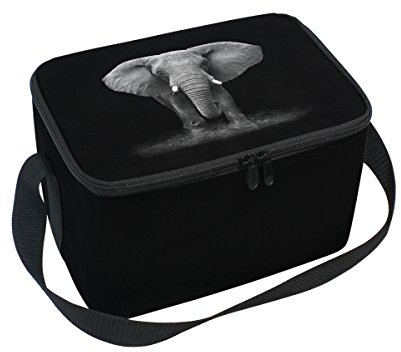 Domoko schwarz Indian Elephant Isolierte Lunch Bag Tasche Cooler Lunchbox für Picknick Schule Frauen Herren Kinder