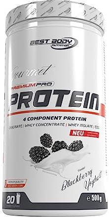 Best Body Nutrition Gourmet Premium Pro Protein Blackberry Yoghurt 500g Dose, 4 Komponenten Eiweißpulver mit Caseinat, Whey, Isolat, Eiprotein – Mehrkomponenten Protein, cremiger Shake