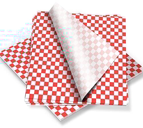 100Pcs Greaseproof Paper Sheets,Food Ggrade Wrap Paper Sheets Waterproof Checkered Basket Liners Oil-Proof Baking Paper Circles for Deli Sandwich Cakes Cheese10x11