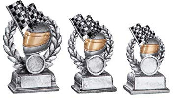 Henecka Motorsport-Pokal, Resinfigur Motorsport Helm, Silber mit Rosegold, mit Wunschgravur und auswählbarem Sport-Emblem, Größe 11,2 cm