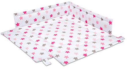 FabiMax Laufgittereinlage 100x100 cm, rosa Sterne auf weiß