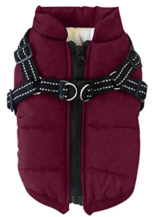 Hundekleidung Hundemantel Jacke Fleecefutter Wasserdichter winddichter Schneeanzug Warme Weste mit Geschirr für kleine mittelgroße Hunde
