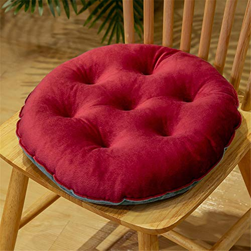 Nicole Knupfer 2er Set Sitzkissen, Stuhlkissen mit Bändern, Samt Kissen Sitzauflage Stuhlauflage für Indoor und Outdoor (Weinrot,Rund 40 cm)