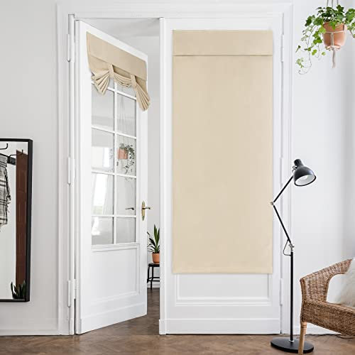 HOMEIDEAS French Door Curtains, Privacy Small Window Curtains, 26 X 68 Inch Thermal Insulated Tie Up Shades for Bedroom, 1 Panel, Beige