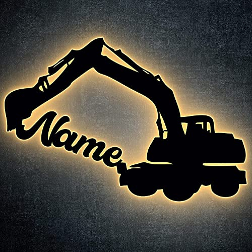 Bagger Nachtlicht Kran personalisiert mit Wunsch Namen Lasergravur Abendlicht Schlafzimmer Wohnzimmer LED Deko Schlummerlicht Geschenk