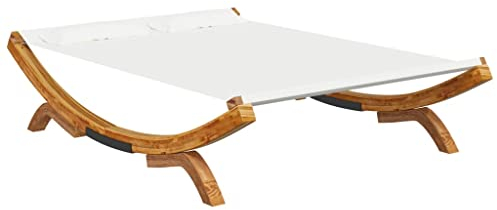 vidaXL Bugholz Loungebett mit Dach Sonnenbett Gartenliege Lounge Outdoor Bett Hängematte Sonnenliege 165x188,5x46cm Massivholz Creme