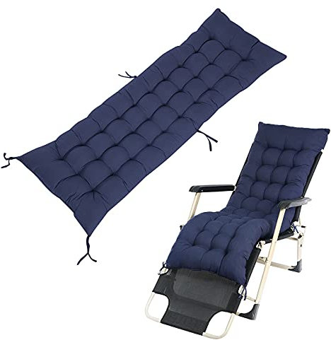 Colorful Liegestuhl Baumwolle Sitzkissen, 160X50CM, Gartenstuhl Auflage Relaxsessel Sitzpolster, Nicht leicht zu verformen,Weich und bequem Lounger Cushion für Liege Gartenmöbel Patio (Dunkelblau)