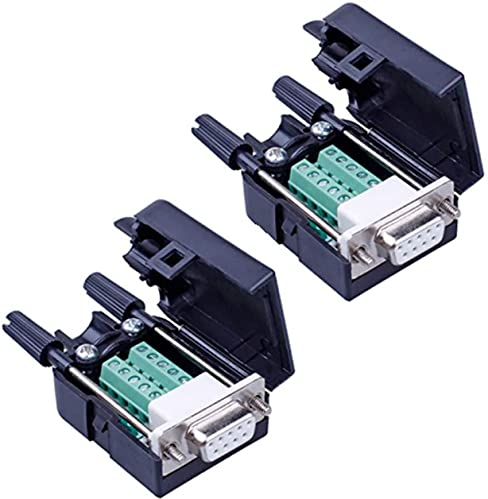 PENGLIN 2PCS DB9 Lötfreier RS232 D-SUB Serielle bis 9-polige Anschlussklemme Stecker Adapter Steckverbinder Breakout Board mit Gehäuse Lange Schrauben Endrohr (2PCS Buchse)