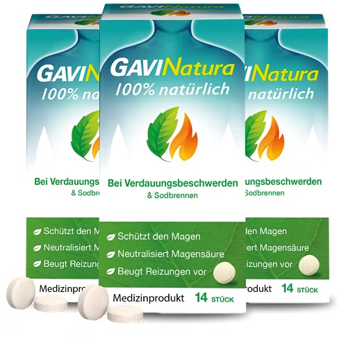 GAVINatura Lutschtabletten bei Verdauungsbeschwerden & Sodbrennen - 100 % natürlich - Schützt den Magen & neutralisiert Magensäure - 3x14 Stück
