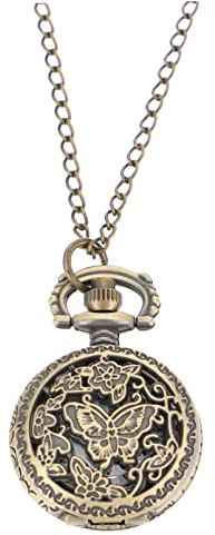 Hemobllo Retro Hollow Butterfly Pocket Watch 2.7cm Quartz – Necklace Chain for Pocket or Neck Carry, Accurate Time for Men & Women