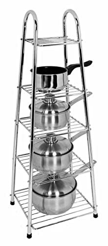 Vision4ever 5 Tier Chrome Saucepan Pot Pan Stand Rack Storage Organizer Holder Unit Kitchen