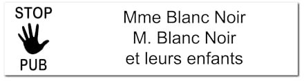 Mygoodprice Plaque gravée personnalisée en acrylique pour boîte aux lettres Blanc écriture Noire 10x2,5cm autocollante STOP PUB 1 à 3 lignes
