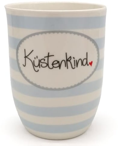 Mea-Living Tasse mit Henkel KÜSTENKIND blau, 500ml, Becher mit Spruch, Geschenkidee für Strandfans, Spruchtasse