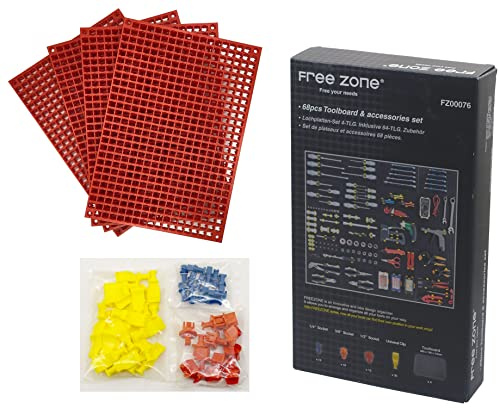 Free Zone Stecktafel-Werkzeug-Organizer-Set, 68-teilig | Modularer Werkzeugkasten, Schubladen-Organizer für Werkzeugtruhe, Wagen, Schrank, Werkbank, Rot