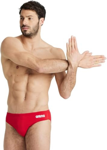 Arena Solid Team Men's Swimming Swimsuit, Quick-Drying Swim Shorts in MaxLife Fabric with Maximum Chlorine Resistance and UPF 50+ UV Protection Red-White