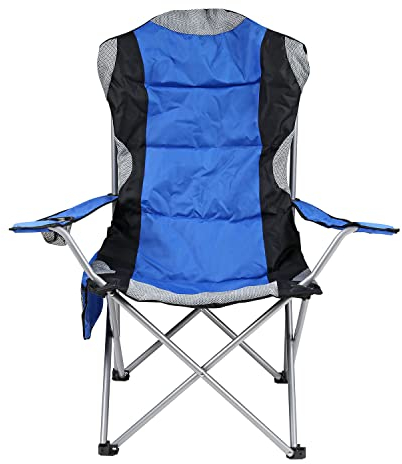 Taylor & Brown Camping Chairs for Adults Heavy Duty Deluxe Folding Padded Chair Up to 120kg with High Back & Cup Holder & Side Pocket Fold Up Chair Stool for Garden Picnic Beach Directors (1 x Blue)