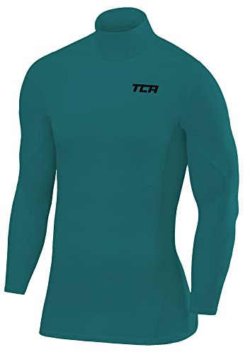 TCA Boys' SuperThermal Compression Base Layer Football Running Top Long Sleeve Thermal - Mock Neck - Cadmium Green, 12-14 Years