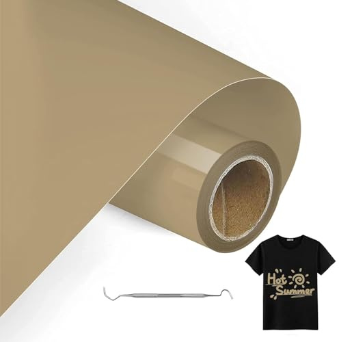 MeYuxg Plotterfolie Textil Gold - 30.5 CM x 6 M Plotterfolie für Textil, Heat Transfer Vinyl für Cricut & Cameo - Einfach zu Schneiden & Entgittern für Flexfolie Plotter Textil Design (Gold)