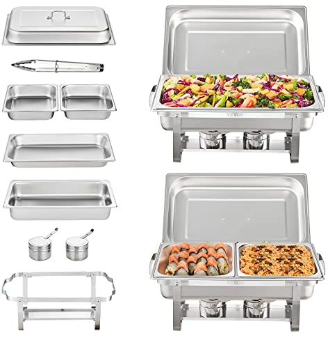 VEVOR Chauffe-Plat 2 Bacs de 7,5 L 4 Bacs de 3,5 L Buffet Chauffant à Combustible Réchaud Inox Alimentaire Récipient Maintient au Chaud pour Servir Buffet en Libre-Service Hôtel Traiteur Restauration