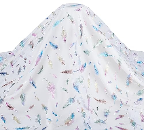 BENECREAT 4.3 Yard Feder-Spitzenstoff Bunt, Goldprägung Netzstoff, 171cm Breit Nylon-Tüll-Spitzenstoff Für Schleier, Kleider, Kopfschmuck, DIY-Handwerk, Vorhang, Heimdekoration