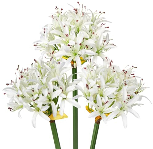 Hollyone 3PCS künstliche Agapanthus Blumen für Dekoration, 30'' Long Stem Real Touch Fake afrikanischen Lilie Blumen weiß, Faux Seide Lilie Blume für Frühling Home Office Hochzeit Tisch Centerpiece