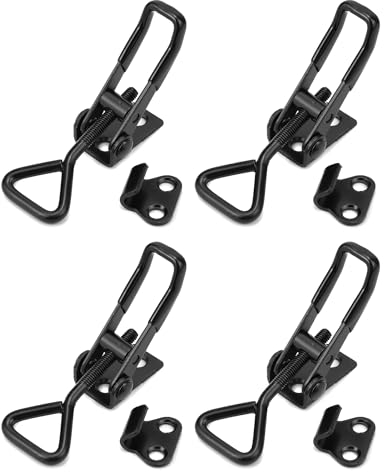 QWORK® 4 piezas. Abrazadera de Palanca de Acero al Carbono para Cajas, Cofre, Gabinete - 100 kg de Capacidad de Sujeción - 95 mm Negro