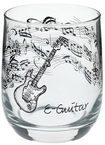 Glas mit Instrumenten und musikalischen Motiven, schwarzer Druck (E-Gitarre), 200 ml