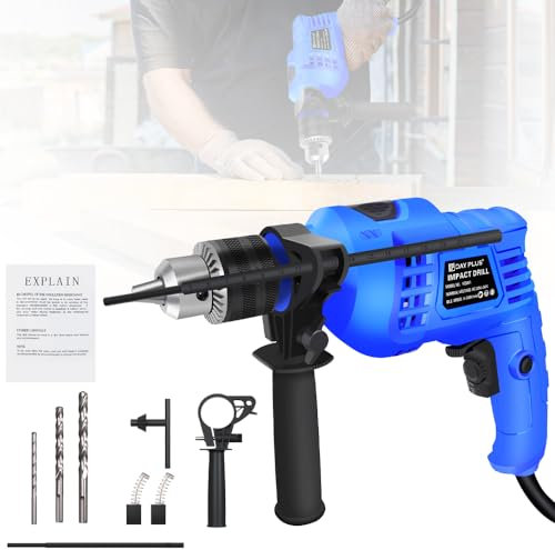 Qimu Power Electric Hammer Drill 850W, Rotary Hammer Drill with 360° Rotating Handle, 0-3000 RPM Variable Speed with Impact Drill Bits, 13mm Metal Chuck, Depth Gauge, Impact Hammer Drill for Home, DIY