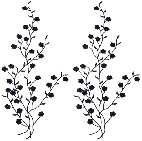 GORGECRAFT 2Pcs Black Flower Embroidered Appliques Patches Floral Lace Applique Fabric Iron On Embroidered Patches Cotton Appliques Embellishments for Clothing Sewing Crafting Wedding Dress